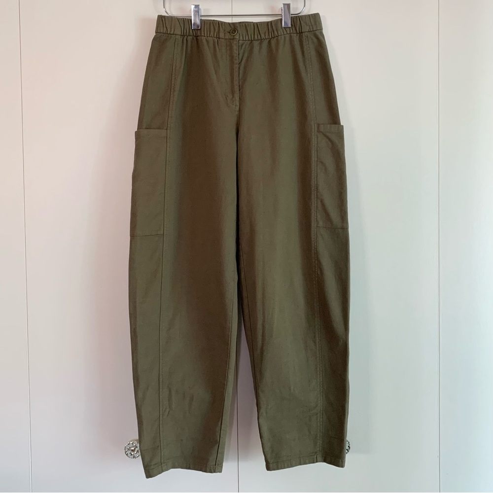 Eileen Fisher Olive Green Cotton Hemp Stretch Lantern Barrel Pant Size XS